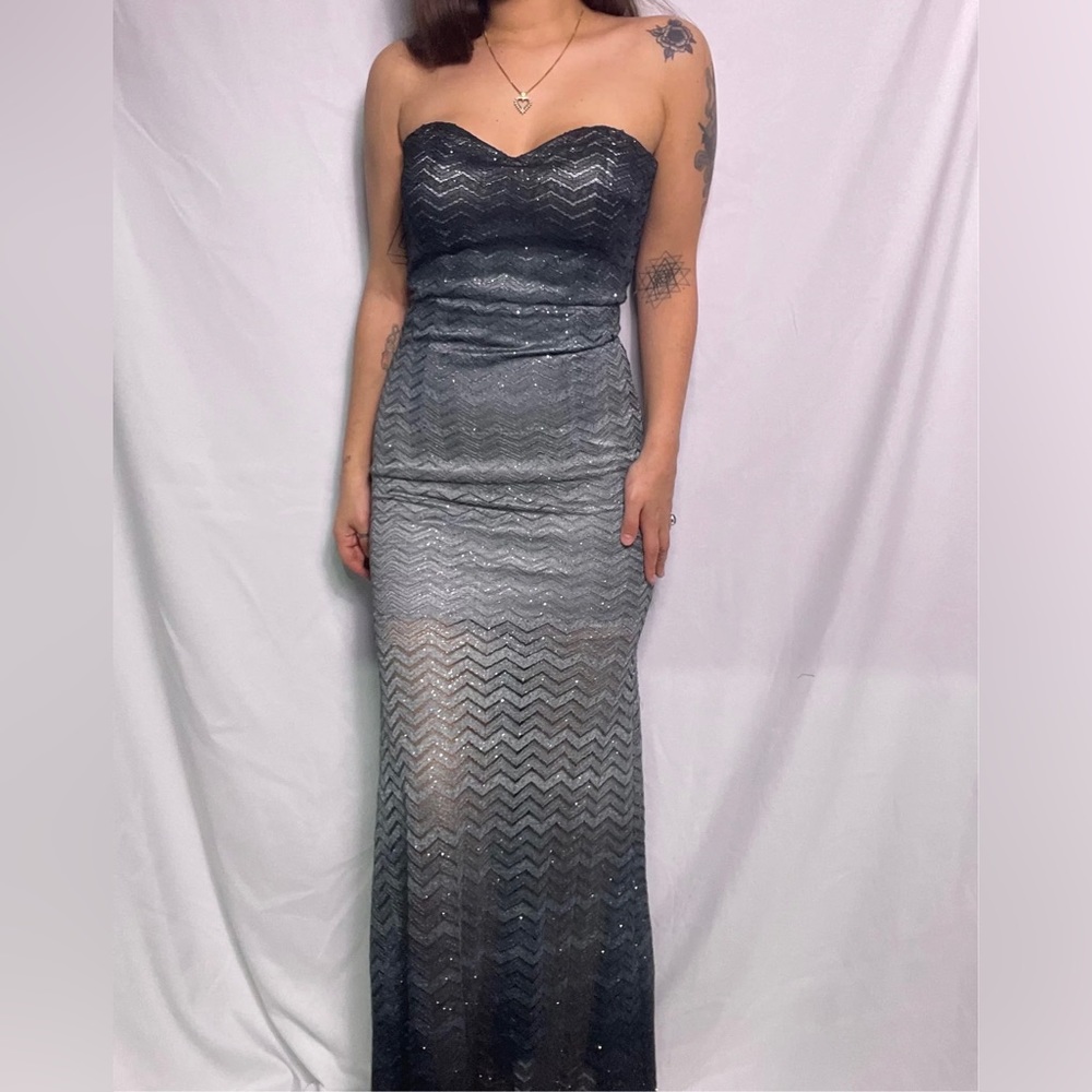 Betsy & Adam gown, size 2 ombré silver/grey